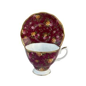 Royal Albert China Old Country Roses Ruby Lace floral tea cup & saucer